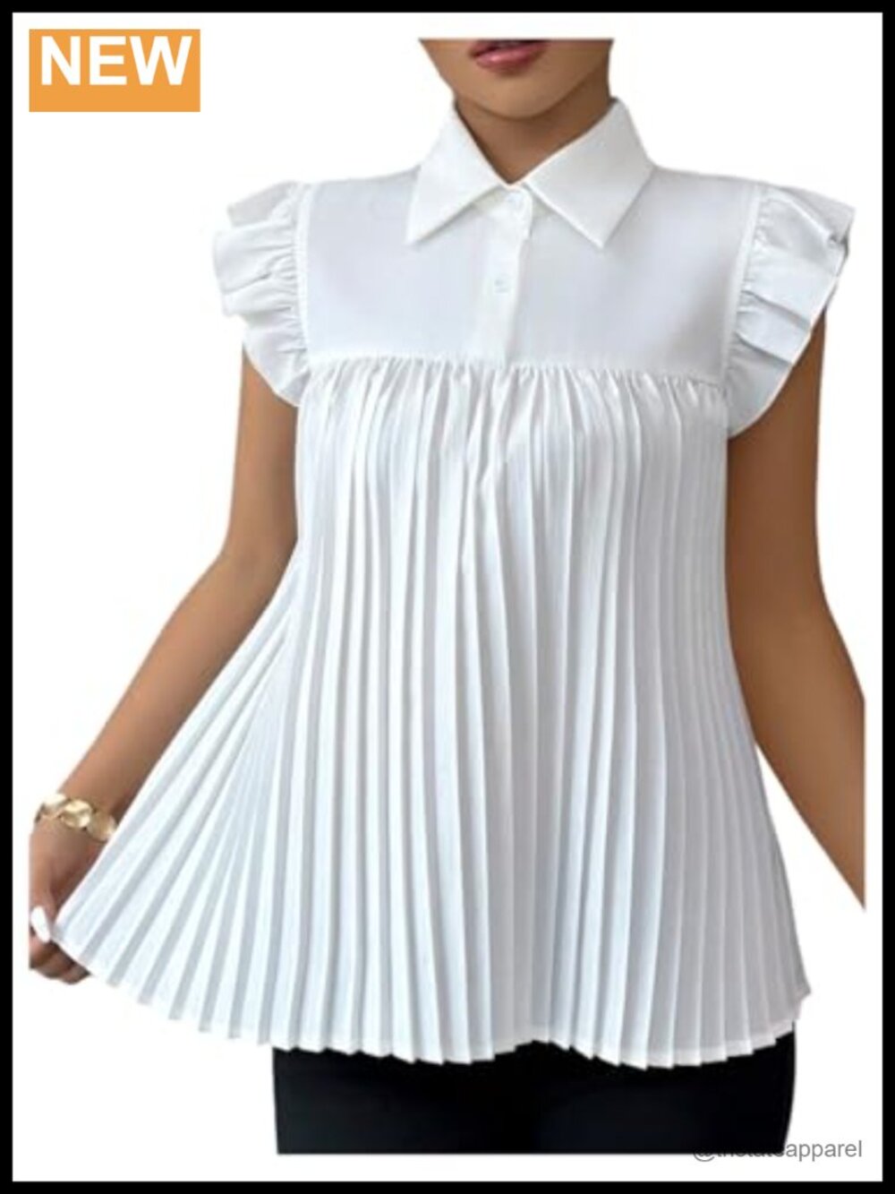 WDIRARA Puff Sleeve Babydoll Top Pleated